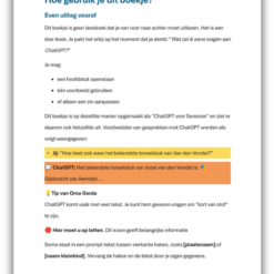 Uitlegpagina uit ChatGPT Prompts boek met instructies en voorbeeldgesprek over hoe je ChatGPT gebruikt